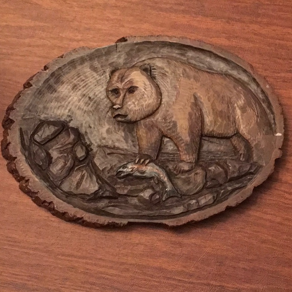 Woodcarving- “Grizzly Bear with His Dinner”